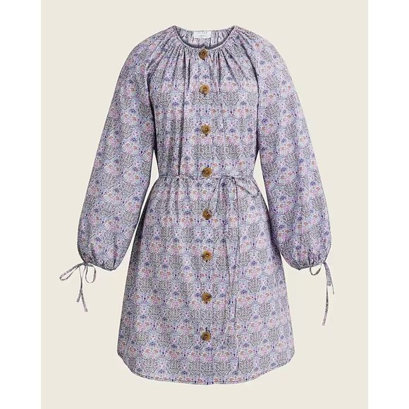 J. Crew Tie-sleeve Button-front Organic Cotton Dress in Liberty® Fabric M - Picture 2 of 5